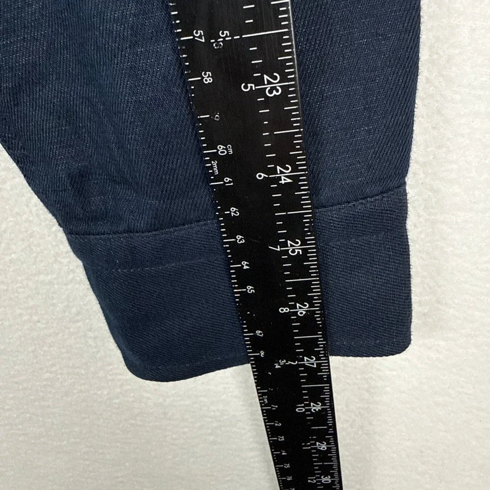 Banana Republic Linen Shacket Mens Large Tall Coaches Shirt Jacket Navy Blue - Picture 8 of 10